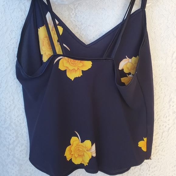 Petra Fashions cami, dark navy with bold yellow flowers spaghetti straps Large - Picture 3 of 10